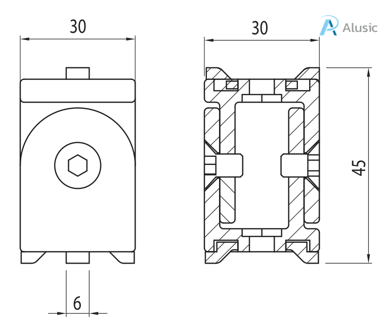 Alusic 30x30 swivel joint