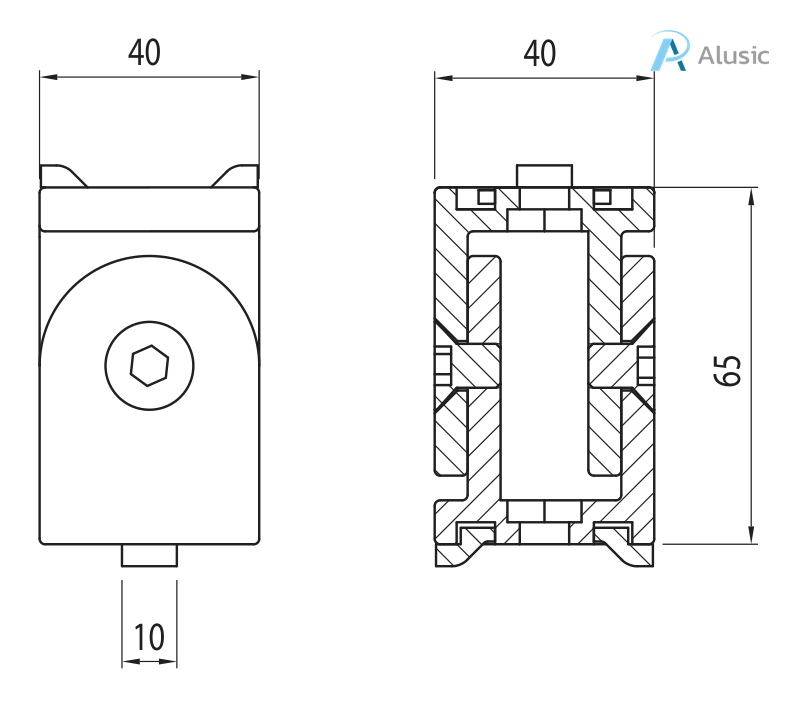 Alusic 40x40 swivel joint