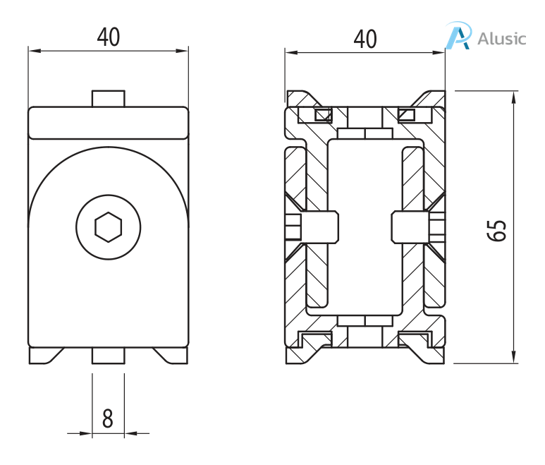 Alusic 40x40 swivel joint