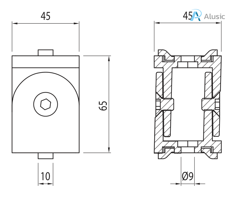 Alusic 45x45 swivel joint