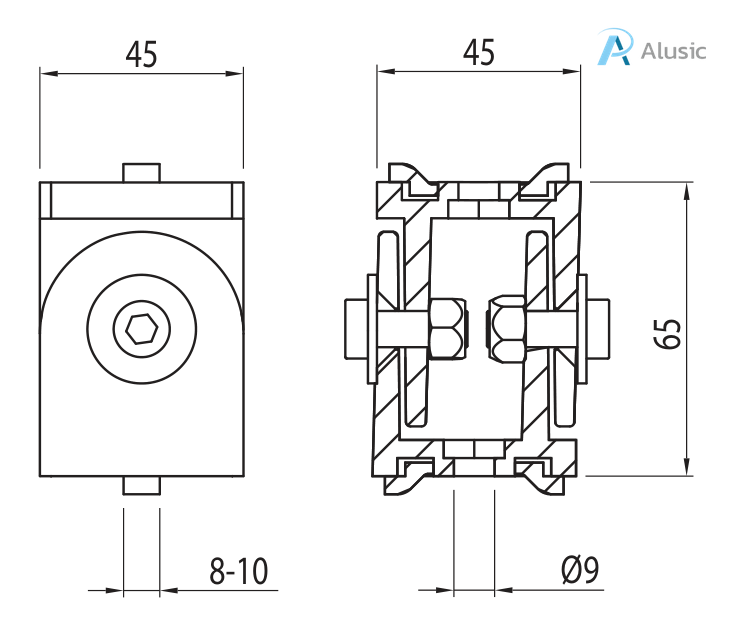 Alusic 45x45 swivel joint adjustable