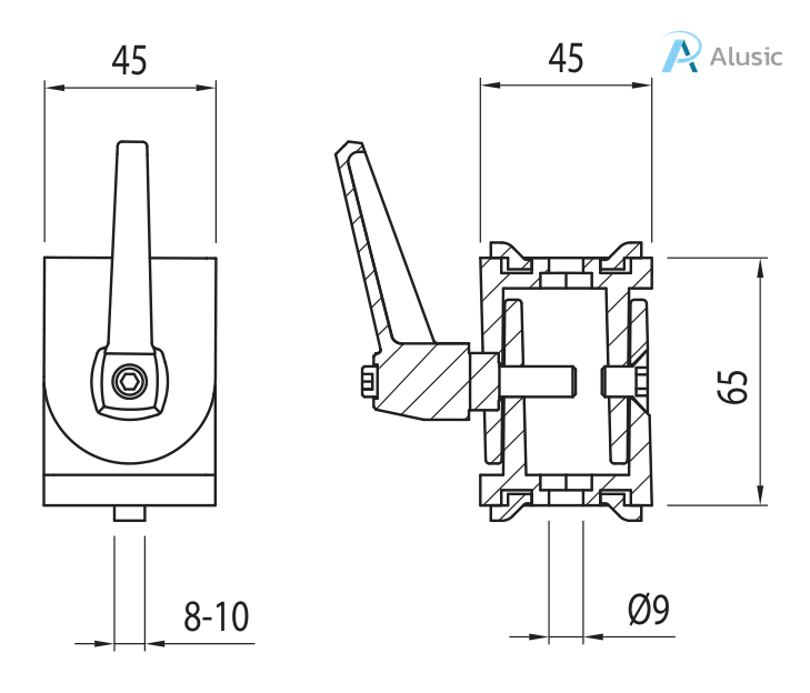 Alusic 45x45 swivel joint with locking lever