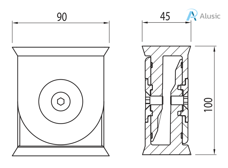 Alusic 45x90 swivel joint