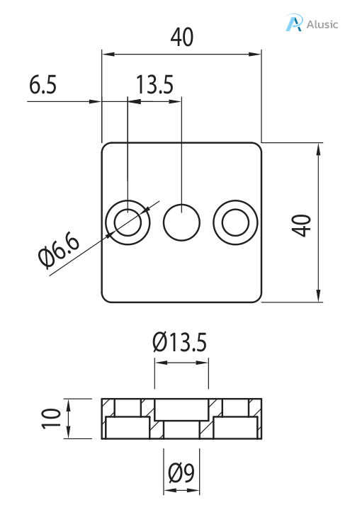 Alusic Connection plate 40x40