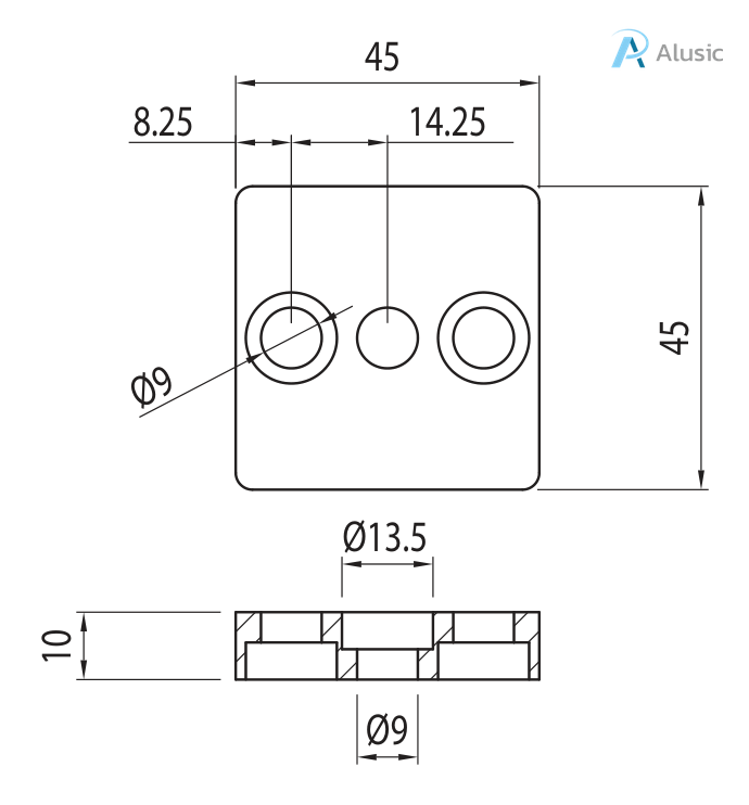 Alusic Connection plate 45x45