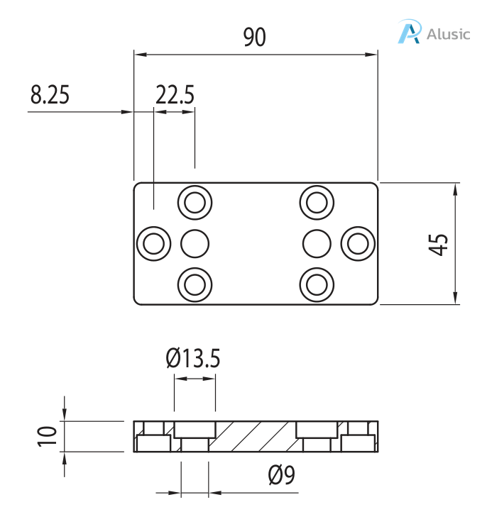 Alusic Connection plate 45x90