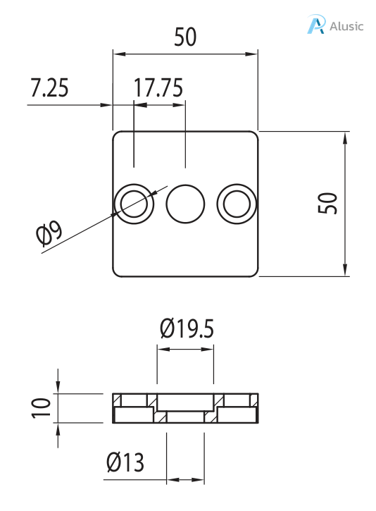 Alusic Connection plate 50x50