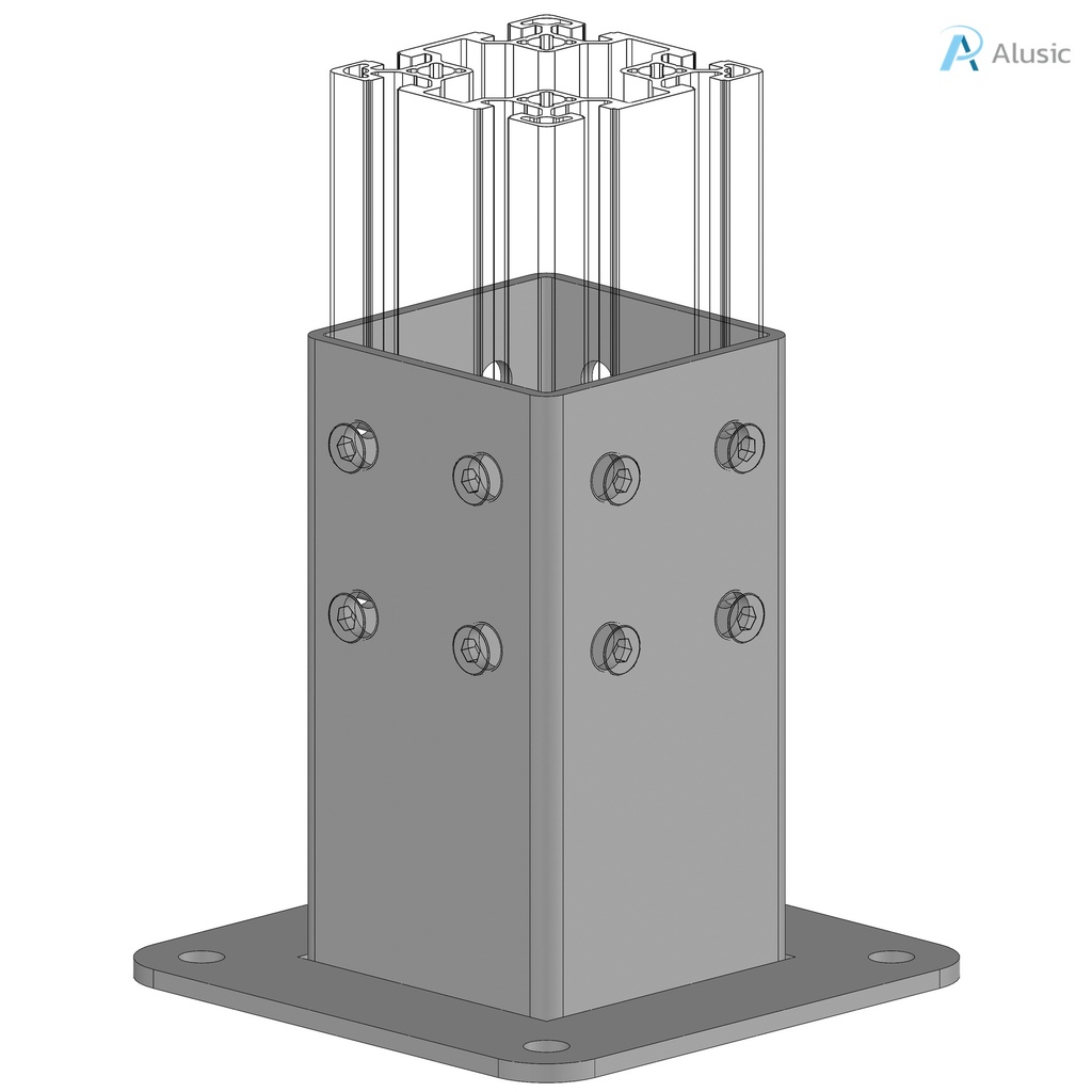 Alusic Floor mount base, for 80x80 mm profiles