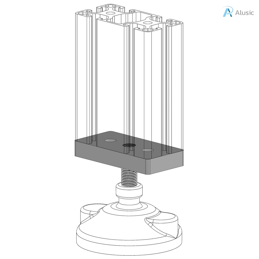 Alusic Plate for feet and wheels, 60x30 mm with central M12 hole