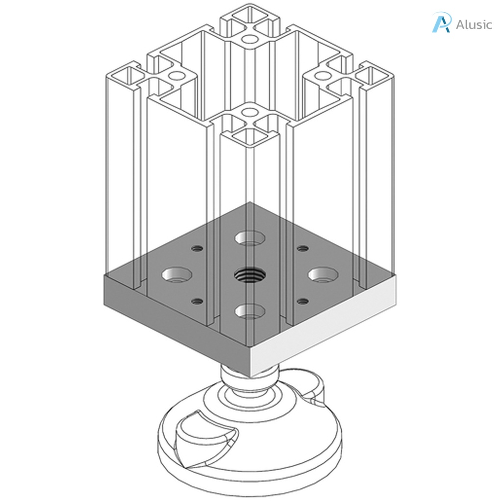 Alusic Plate for feet and wheels, 60x60 mm, with 4 x M16
