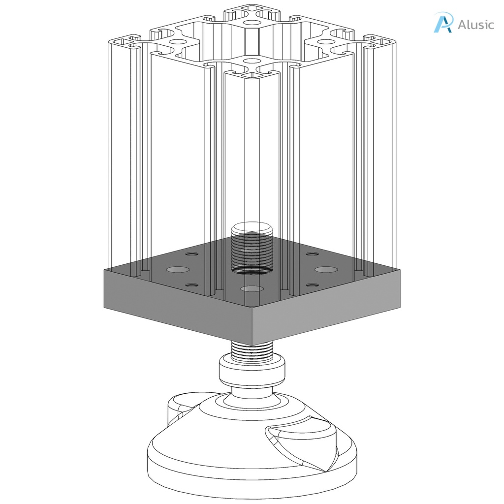 Alusic Plate for feet and wheels, 80x80 mm with 4 x M16