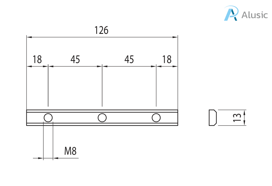 Alusic Rectangular nut 13x126 mm