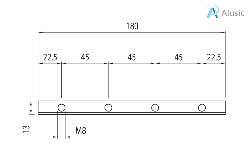 Alusic Rectangular nut 13x180 mm