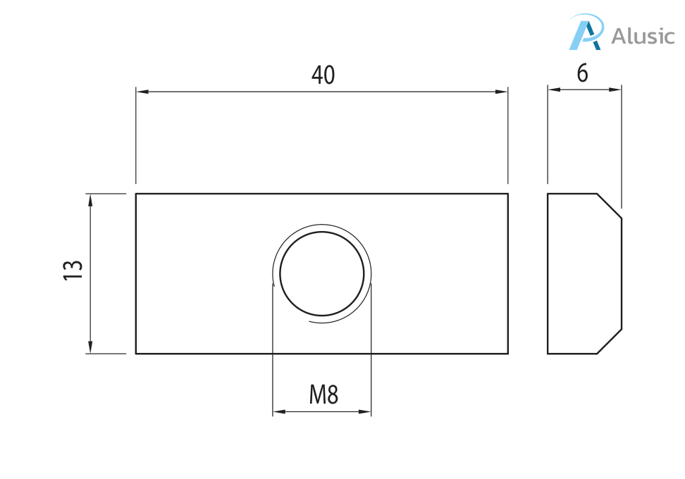 Alusic Rectangular nut 13x40 mm
