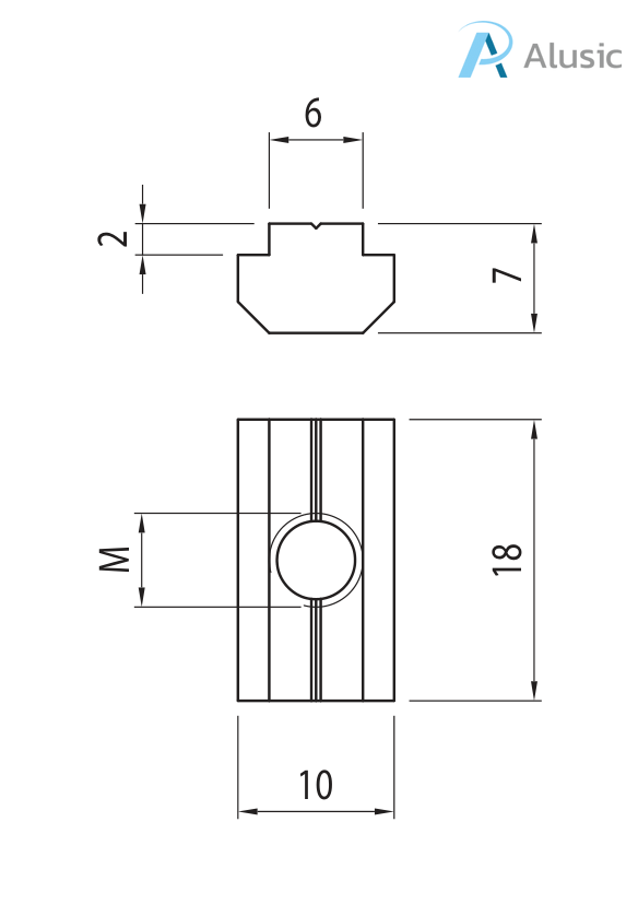 Alusic Sliding block 10x18 mm