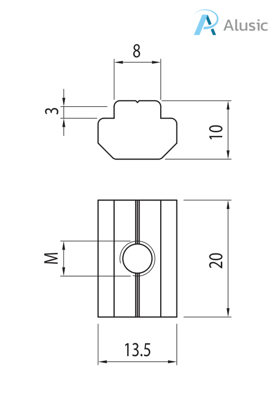 Alusic Sliding block 13.5x20 mm
