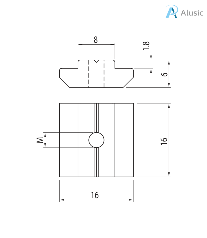Alusic Sliding block 16x16 mm