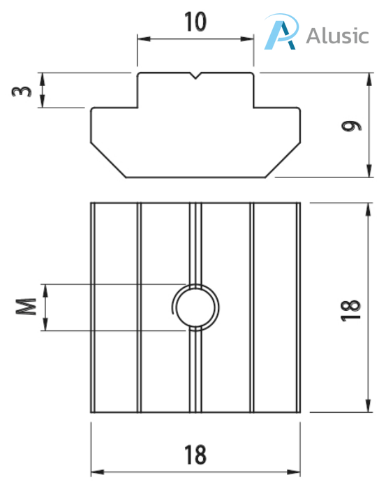 Alusic Sliding block 18x18 mm