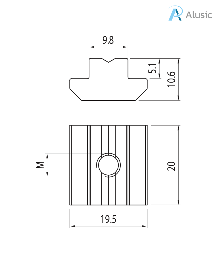 Alusic Sliding block 19.5x20 mm