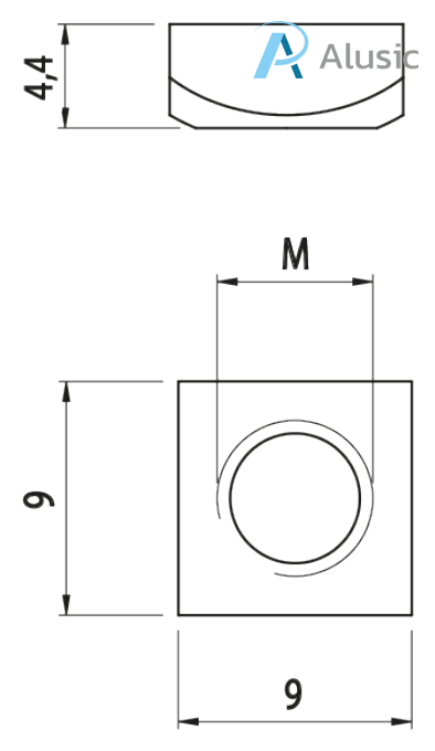 Alusic Square nut 9x9 mm