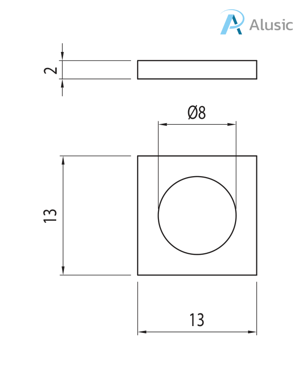 Alusic Square washer 13x13 mm, Ø 8 mm