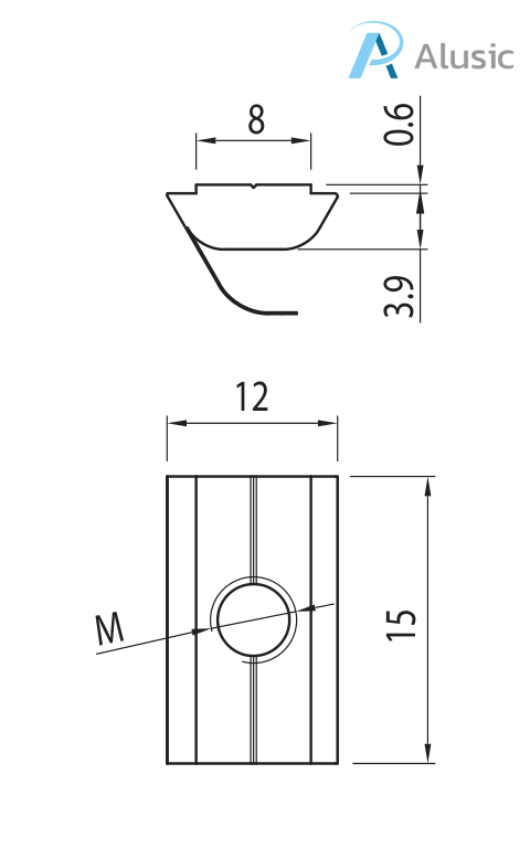 Alusic Swivel-in sliding block with spring 12x15 mm