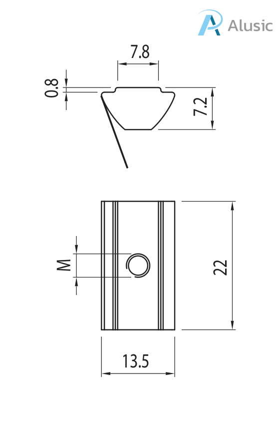 Alusic Swivel-in sliding block with spring 13.5x22 mm
