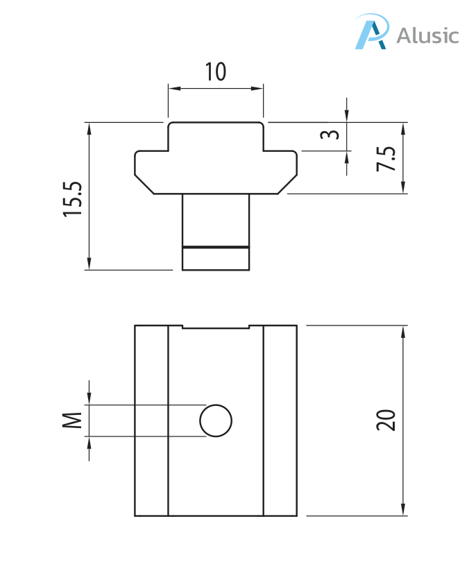 Alusic Swivel-in sliding block with spring 20x13.5 mm