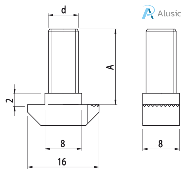 Alusic T-bolts 16x8 mm