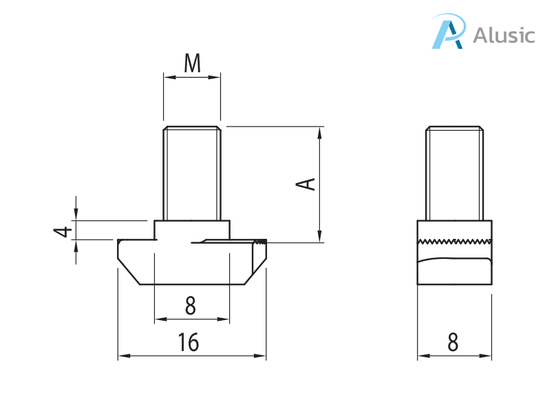 Alusic T-bolts 16x8 mm