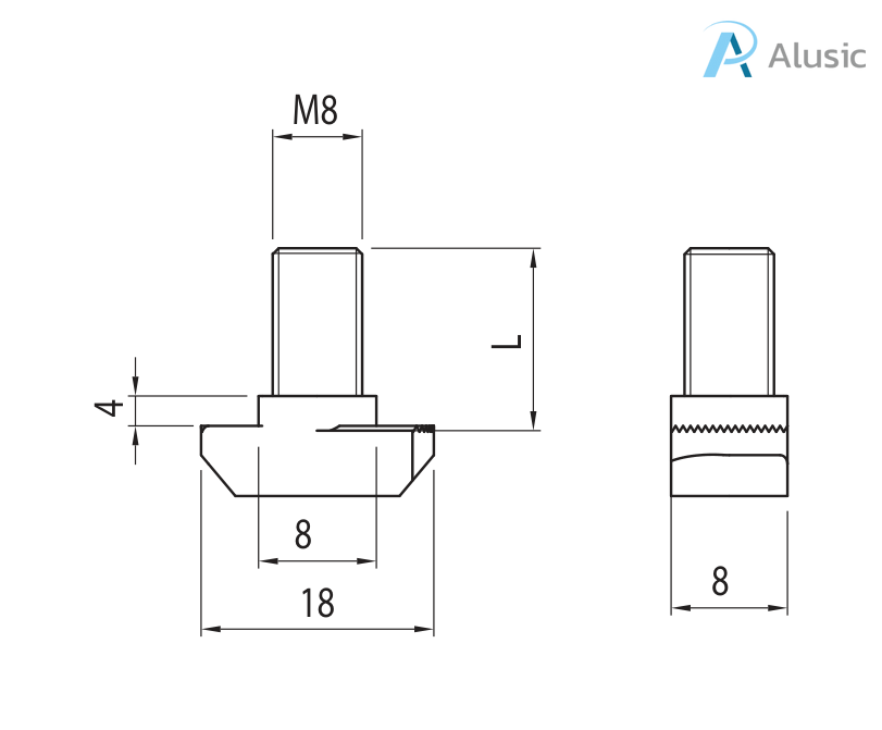 Alusic T-bolts 18x8 mm