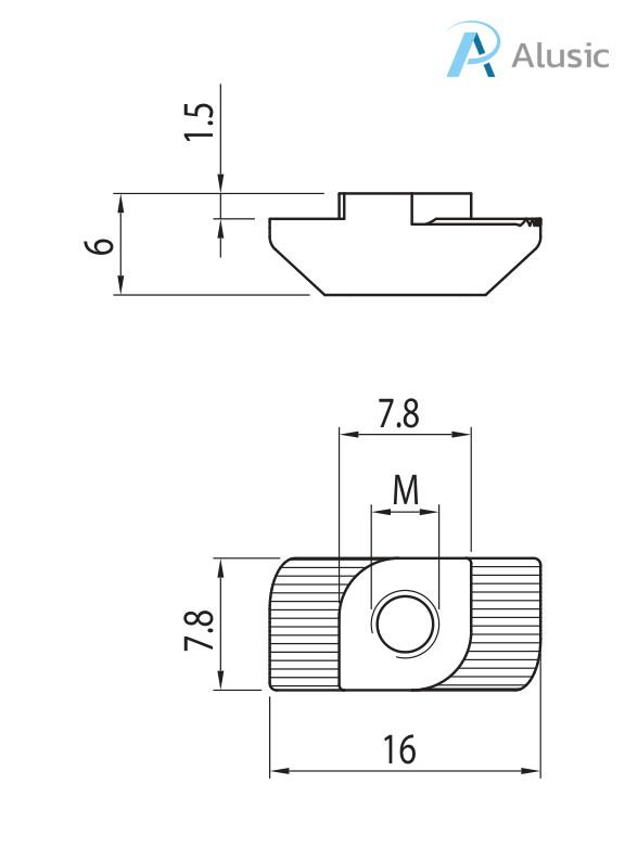 Alusic T-nut 16x7.8 mm