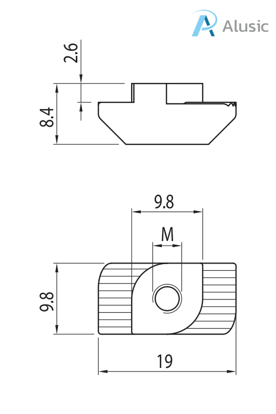 Alusic T-nut 19x9.8 mm, GS