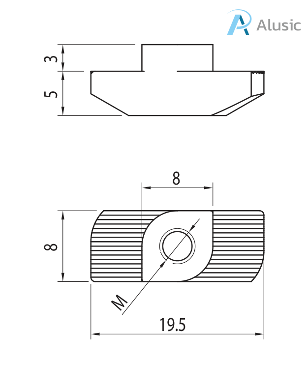 Alusic T-nut 9.5x8 mm