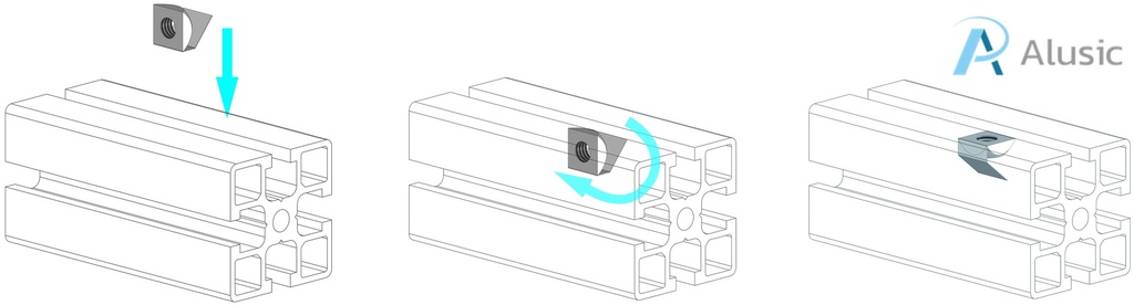 Alusic Square nut with spring 13x13 mm