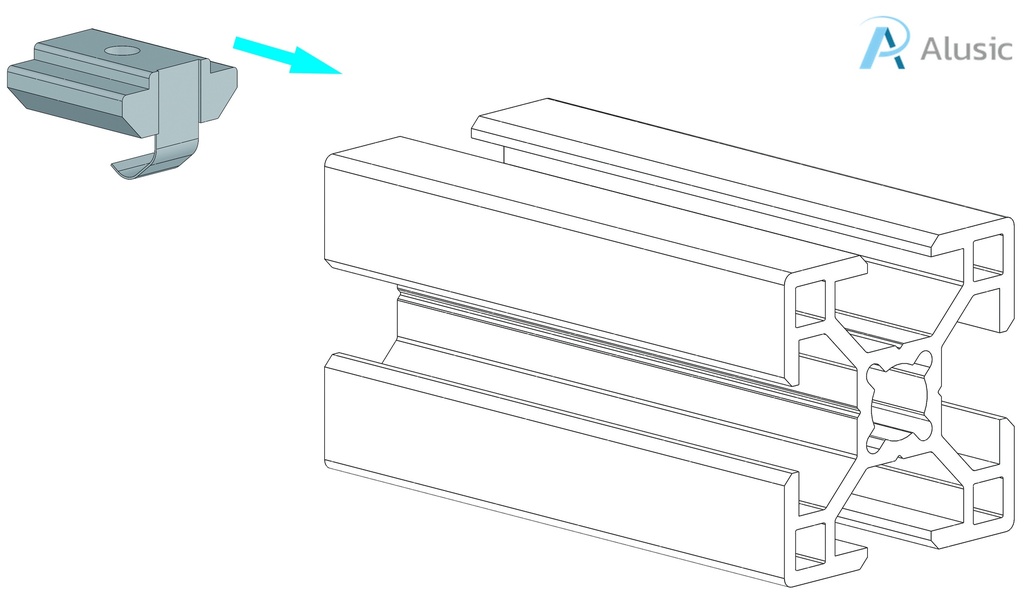 Alusic Swivel-in sliding block with spring 15x15 mm