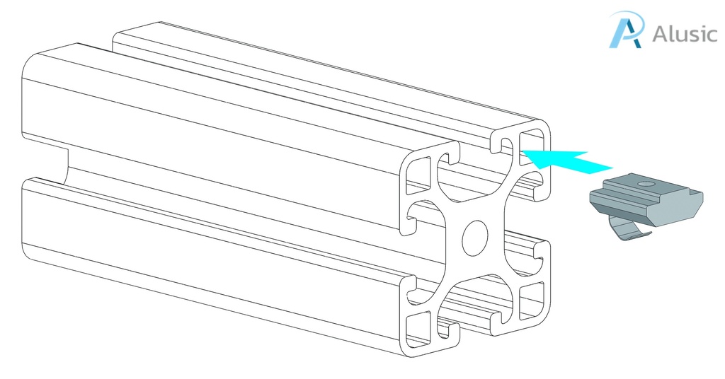Alusic Swivel-in sliding block with spring 15x15 mm