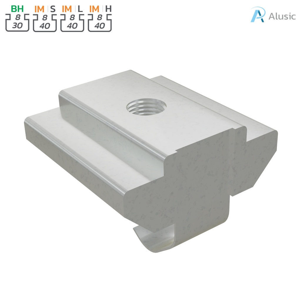 Alusic Swivel-in sliding block with spring 15x15 mm